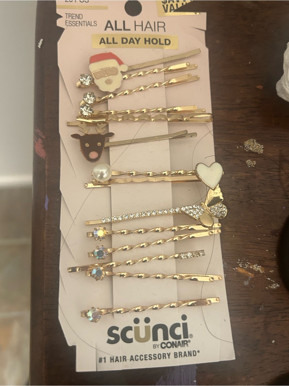 CONAIR  Gold Holiday Kids Decorative Bobby Pin Setwith Red and White Accents-new